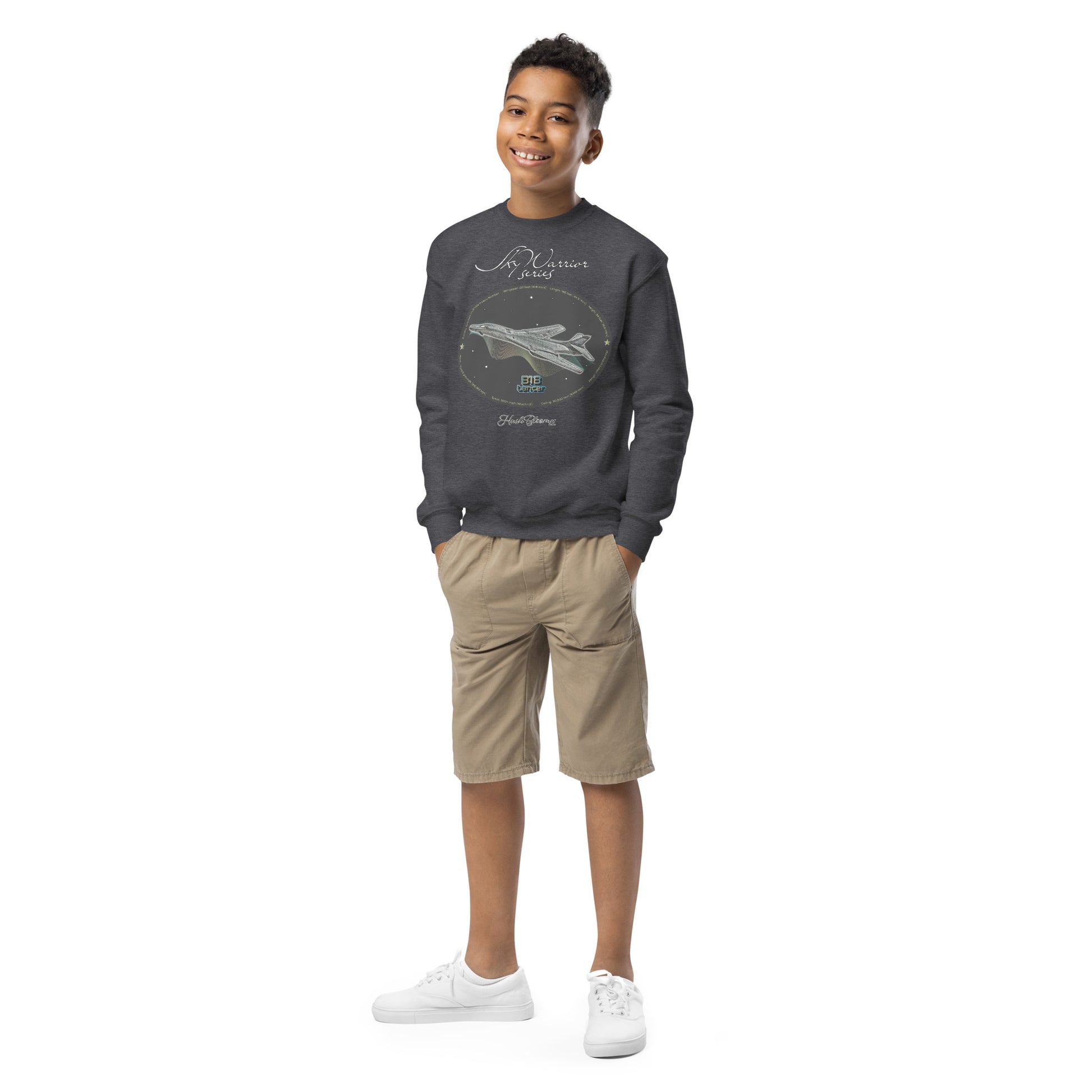 Dark Heather - B1B Lancer Youth crewneck sweatshirt