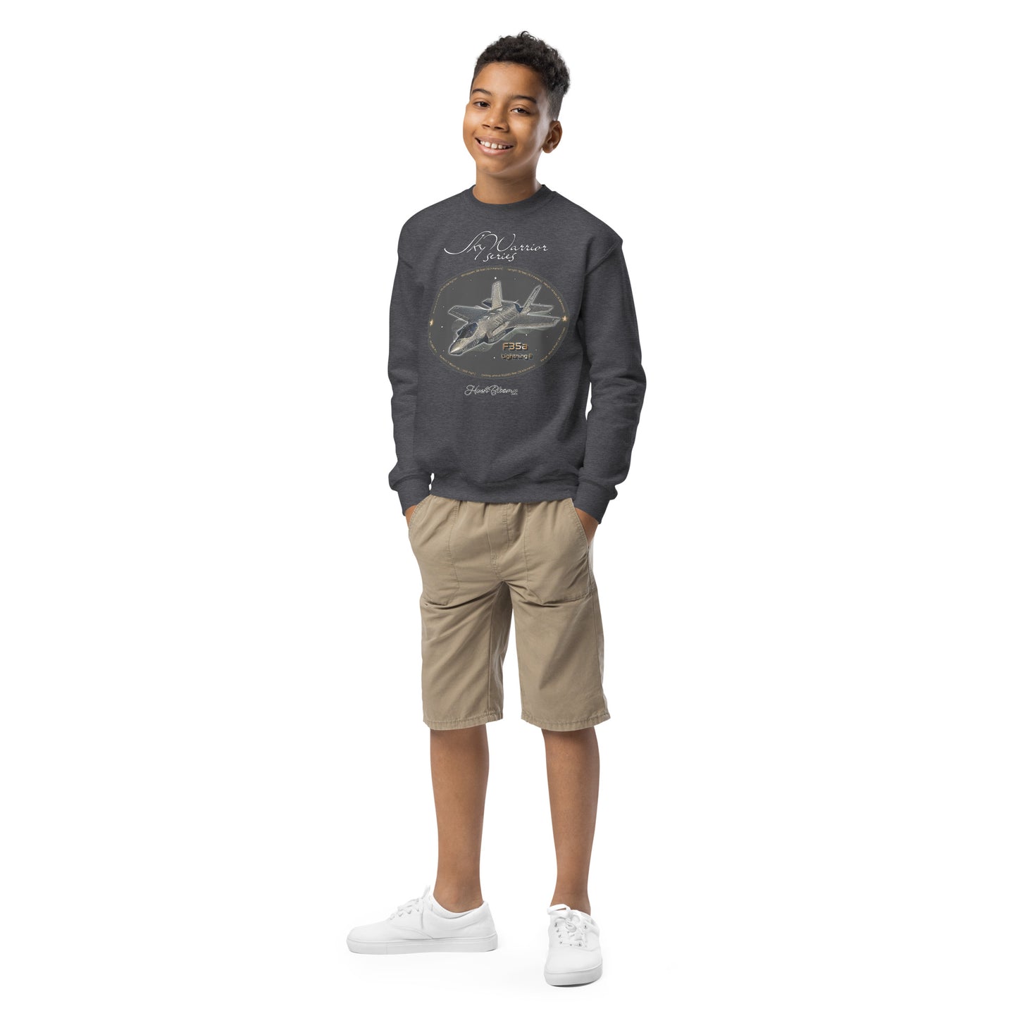 Dark Heather - F35A Lightning Youth crewneck sweatshirt