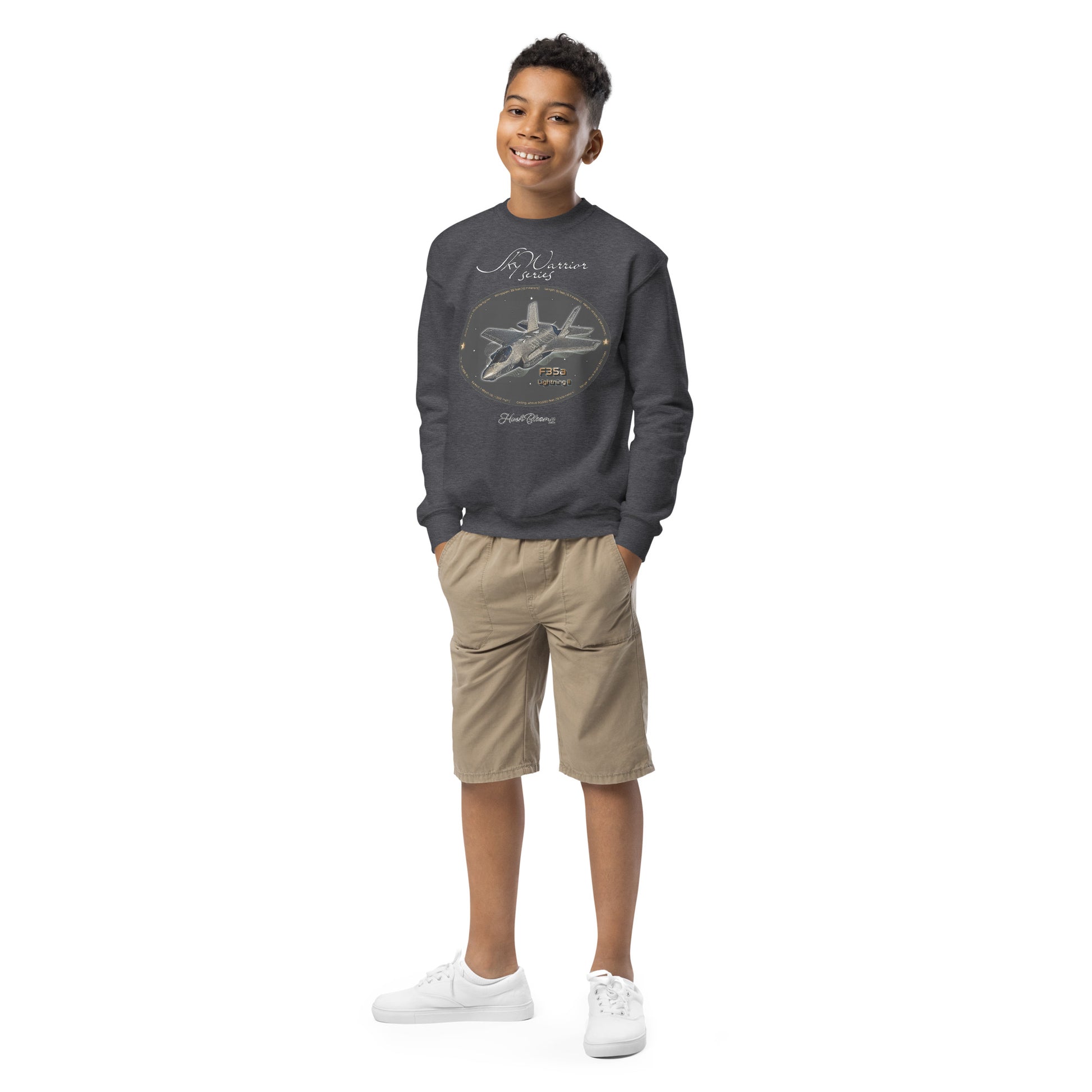 Dark Heather - F35A Lightning Youth crewneck sweatshirt