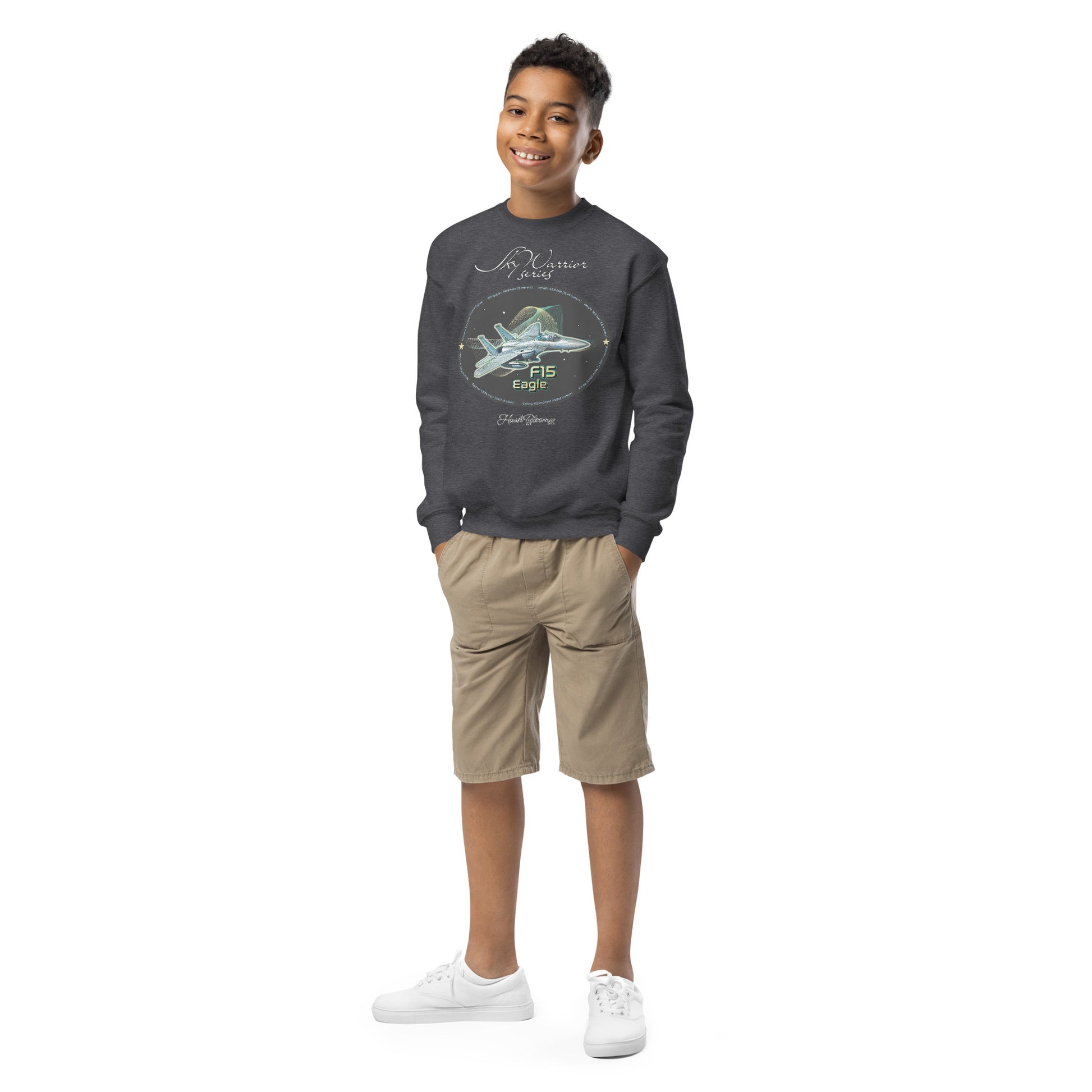 Dark Heather - F15 Eagle Youth crewneck sweatshirt