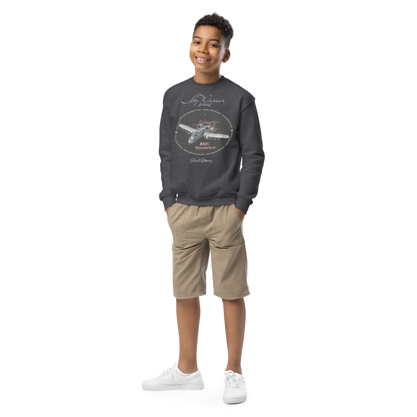 Dark Heather - A10C Thunderbolt Youth crewneck sweatshirt