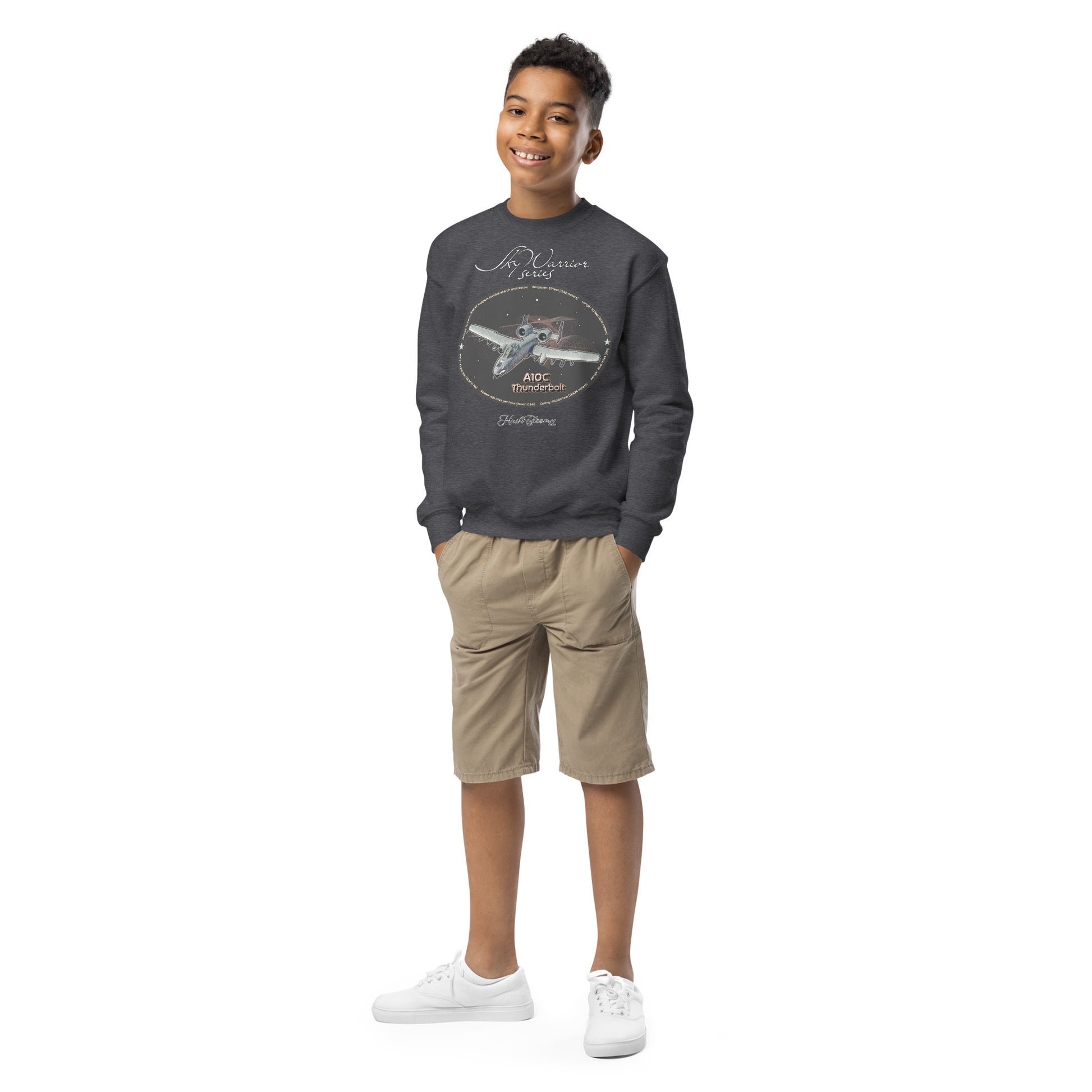 Dark Heather - A10C Thunderbolt Youth crewneck sweatshirt