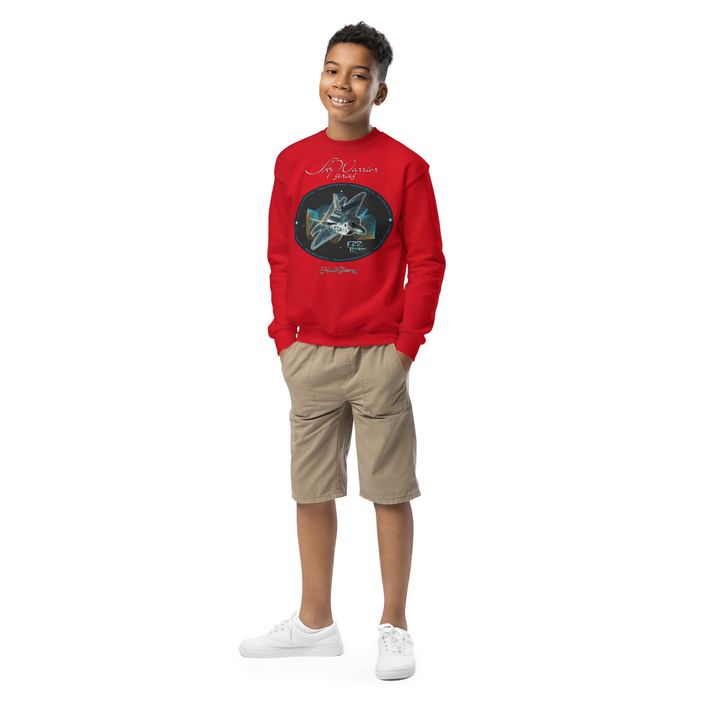 Red - F22 Raptor Youth crewneck sweatshirt