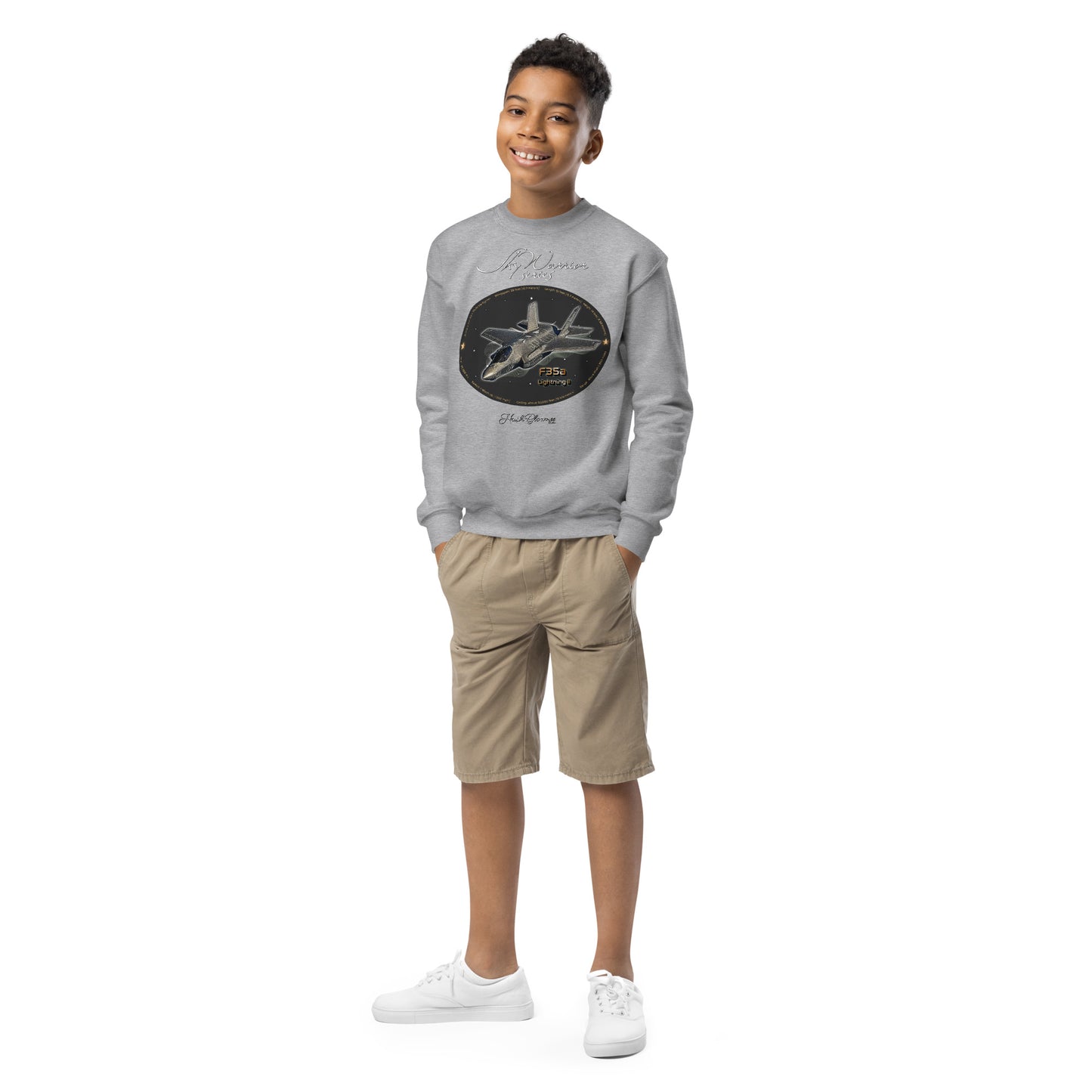 Sport Grey - F35A Lightning Youth crewneck sweatshirt