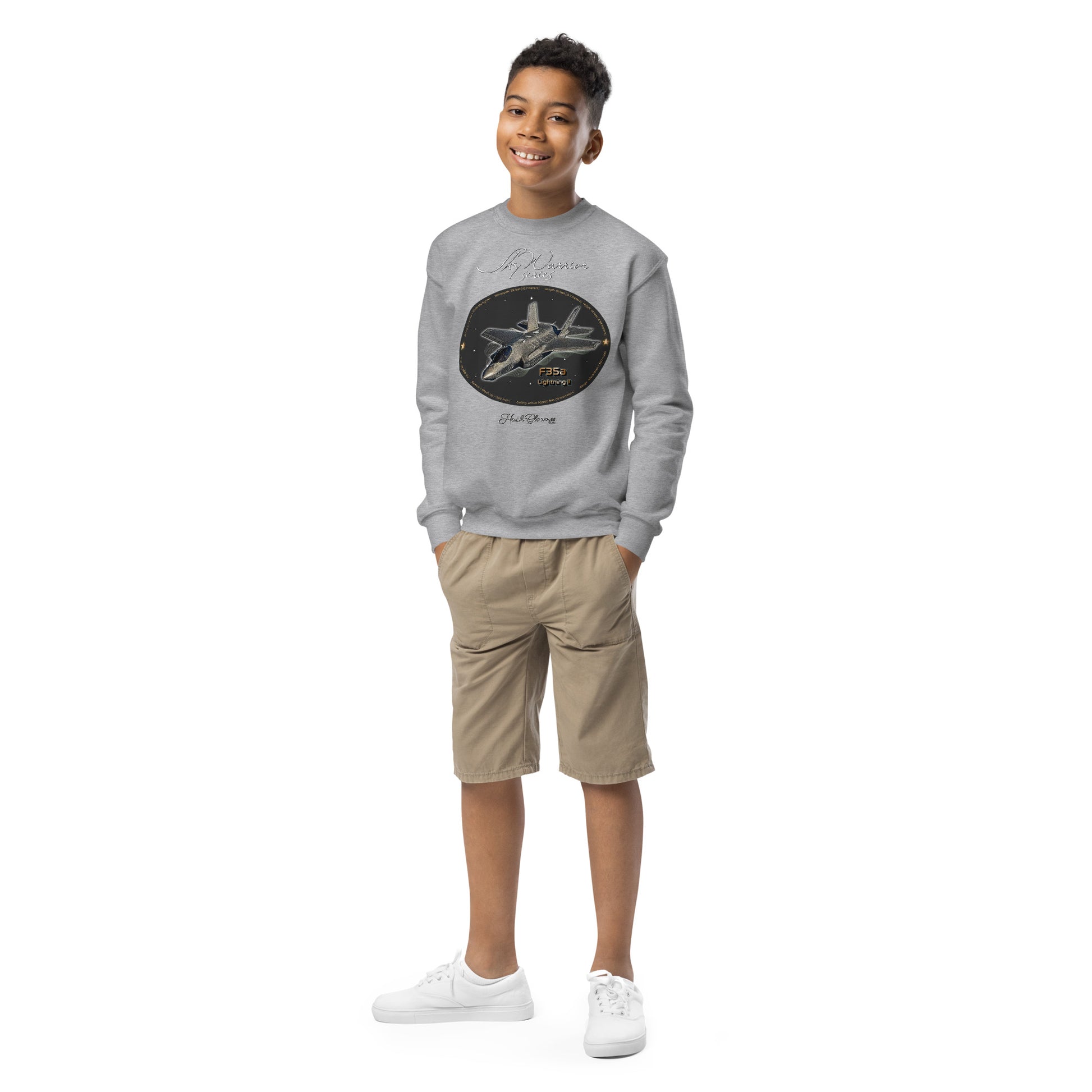 Sport Grey - F35A Lightning Youth crewneck sweatshirt