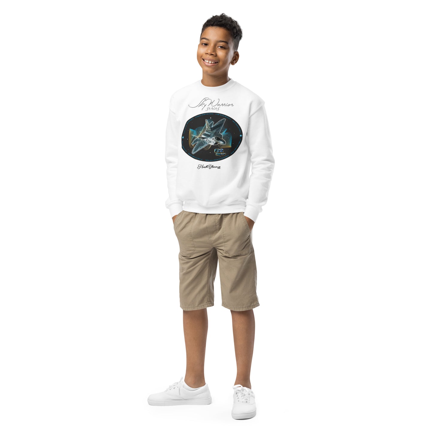 White - F22 Raptor Youth crewneck sweatshirt