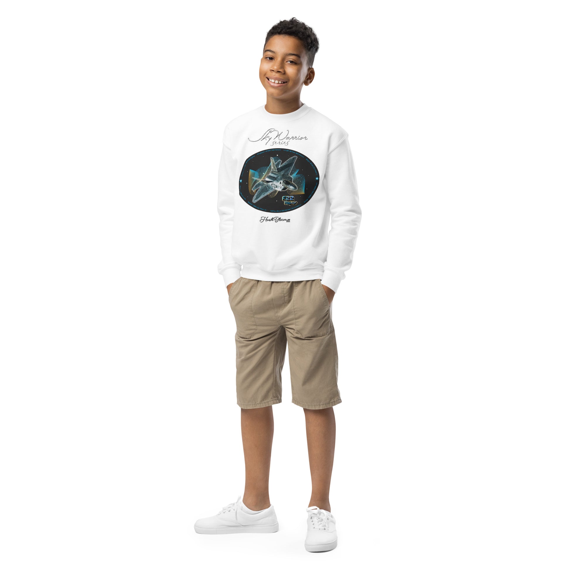 White - F22 Raptor Youth crewneck sweatshirt