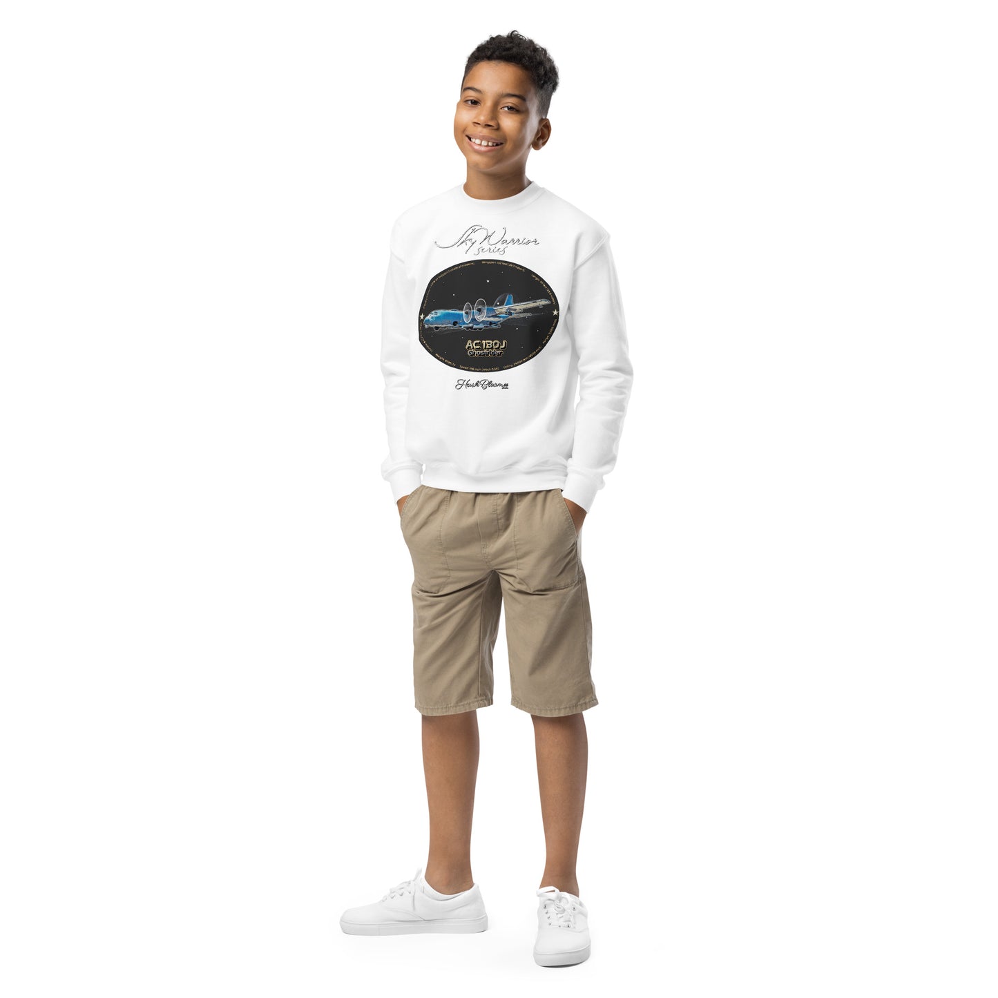 White - AC130J Ghostrider Youth crewneck sweatshirt