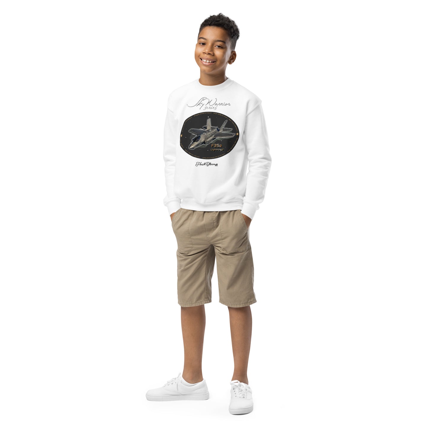 White - F35A Lightning Youth crewneck sweatshirt