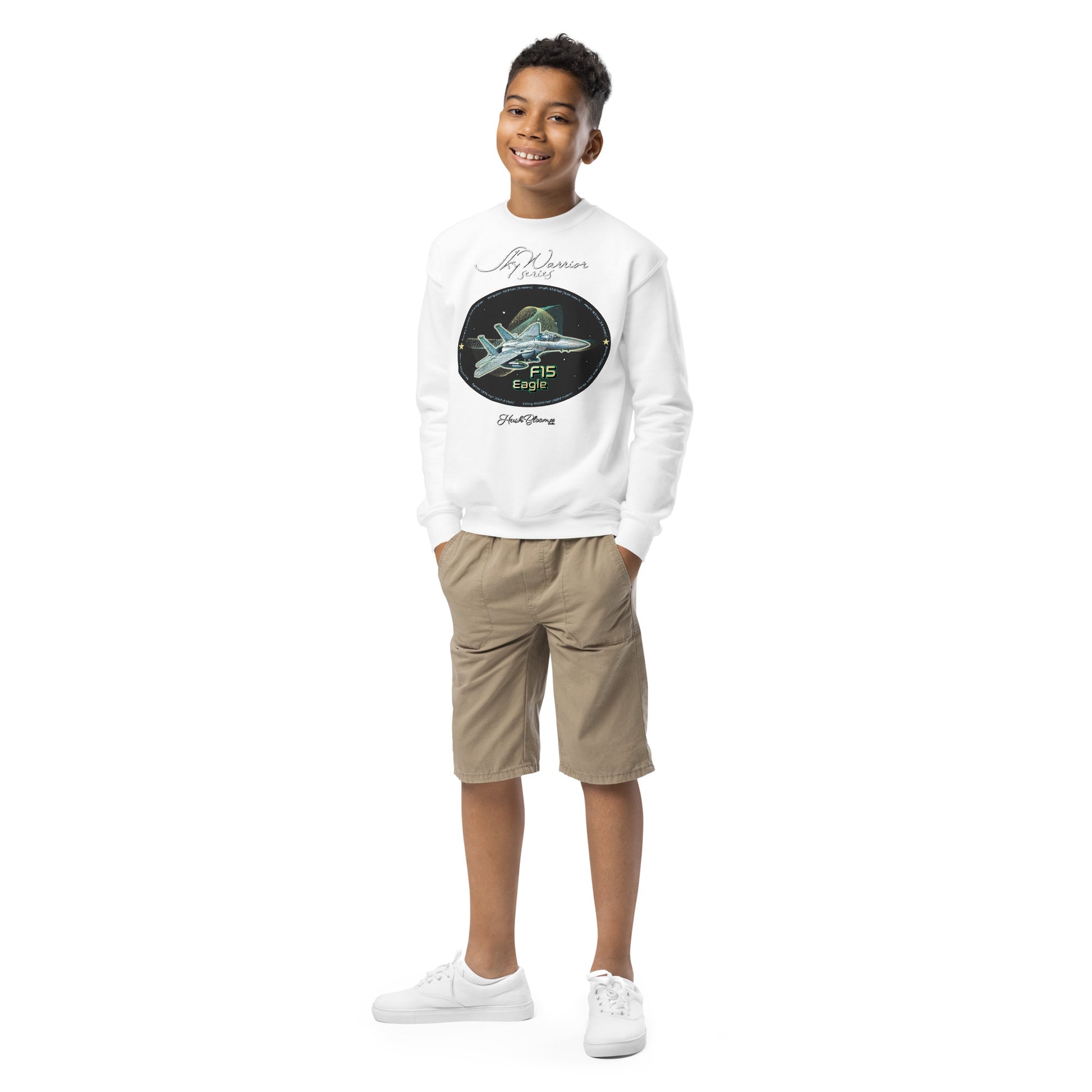White - F15 Eagle Youth crewneck sweatshirt