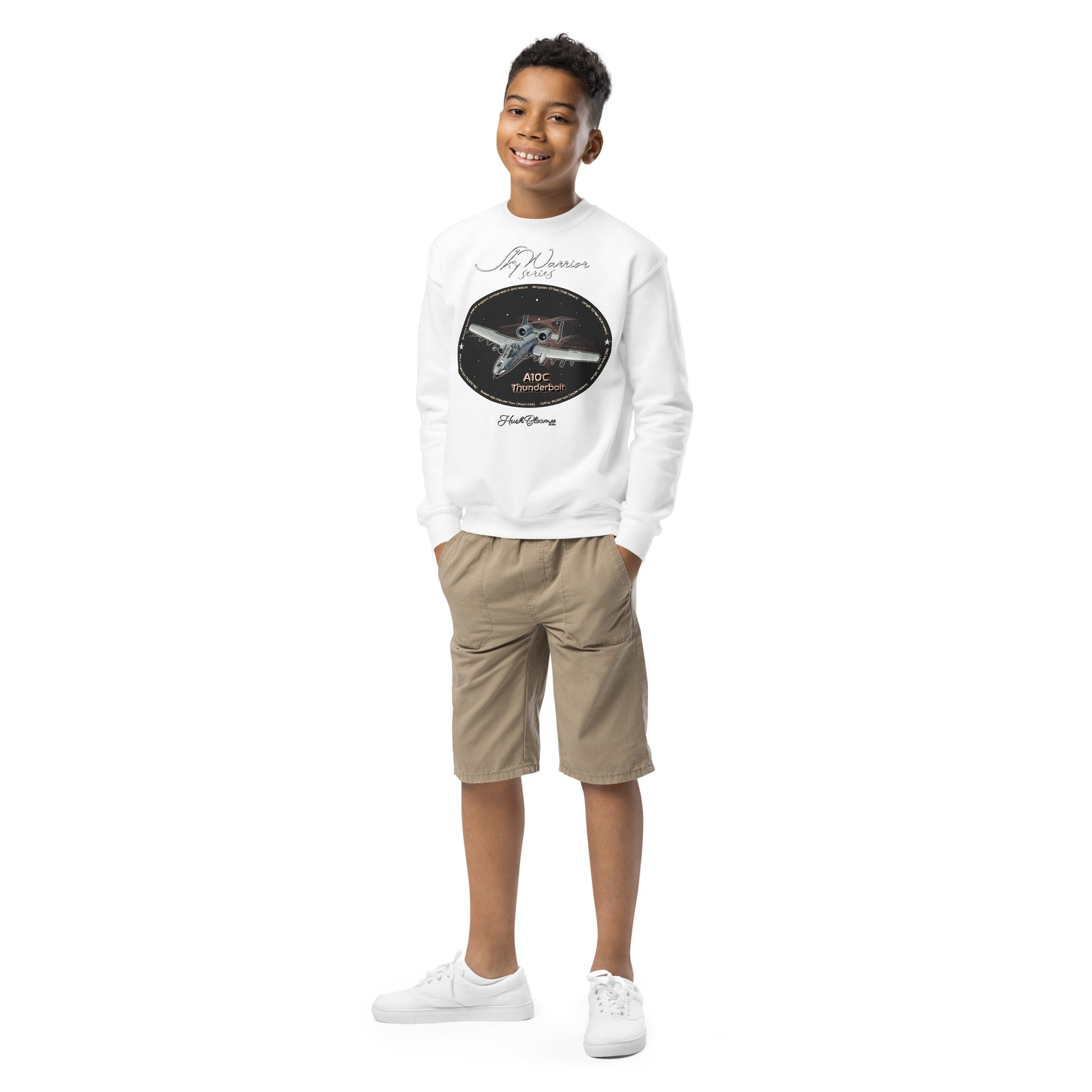 White - A10C Thunderbolt Youth crewneck sweatshirt