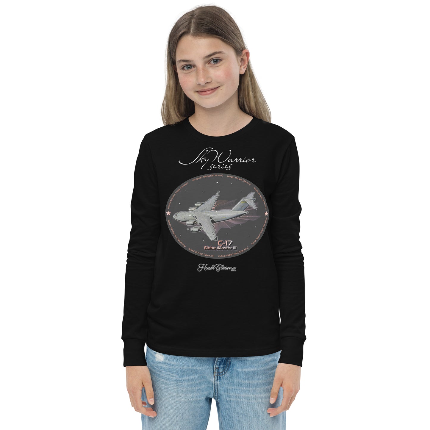 Black - C17 Globe Master III Youth long sleeve tee