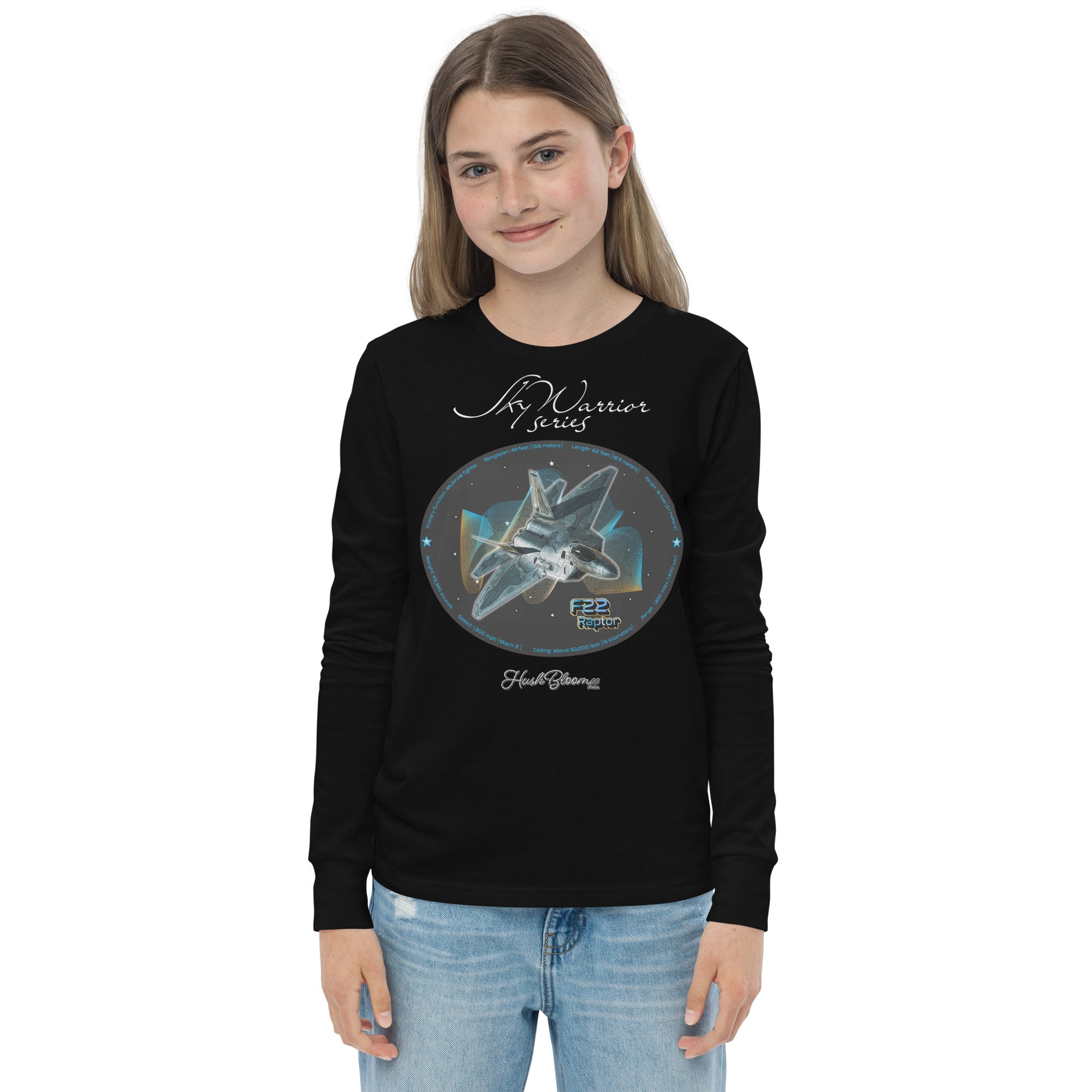 Black - F22 Raptor Youth long sleeve tee