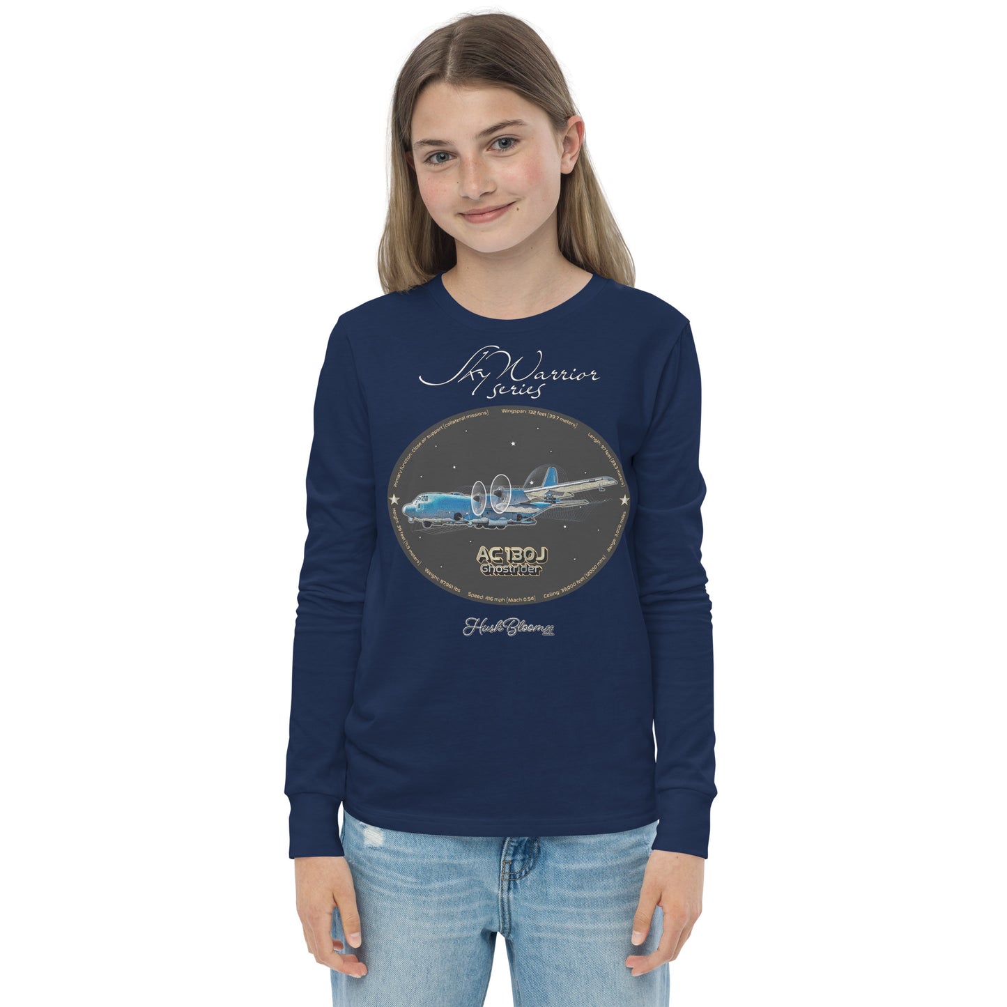Navy - AC130J Ghostrider Youth long sleeve tee