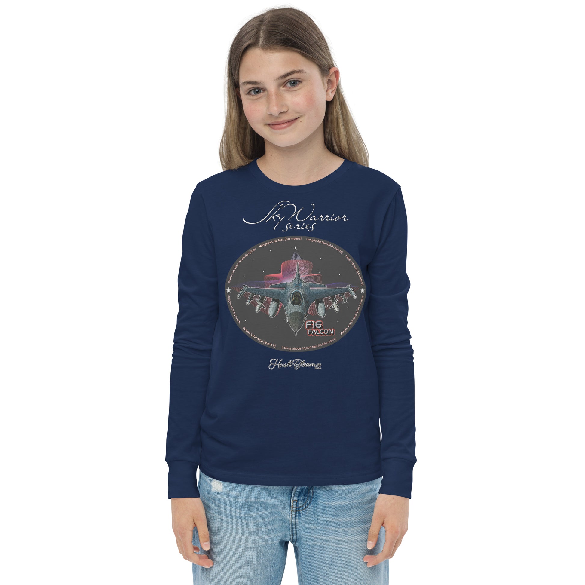 Navy - F16 Falcon Youth long sleeve tee