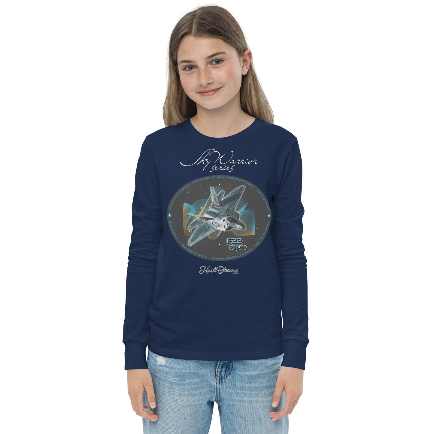 Navy - F22 Raptor Youth long sleeve tee