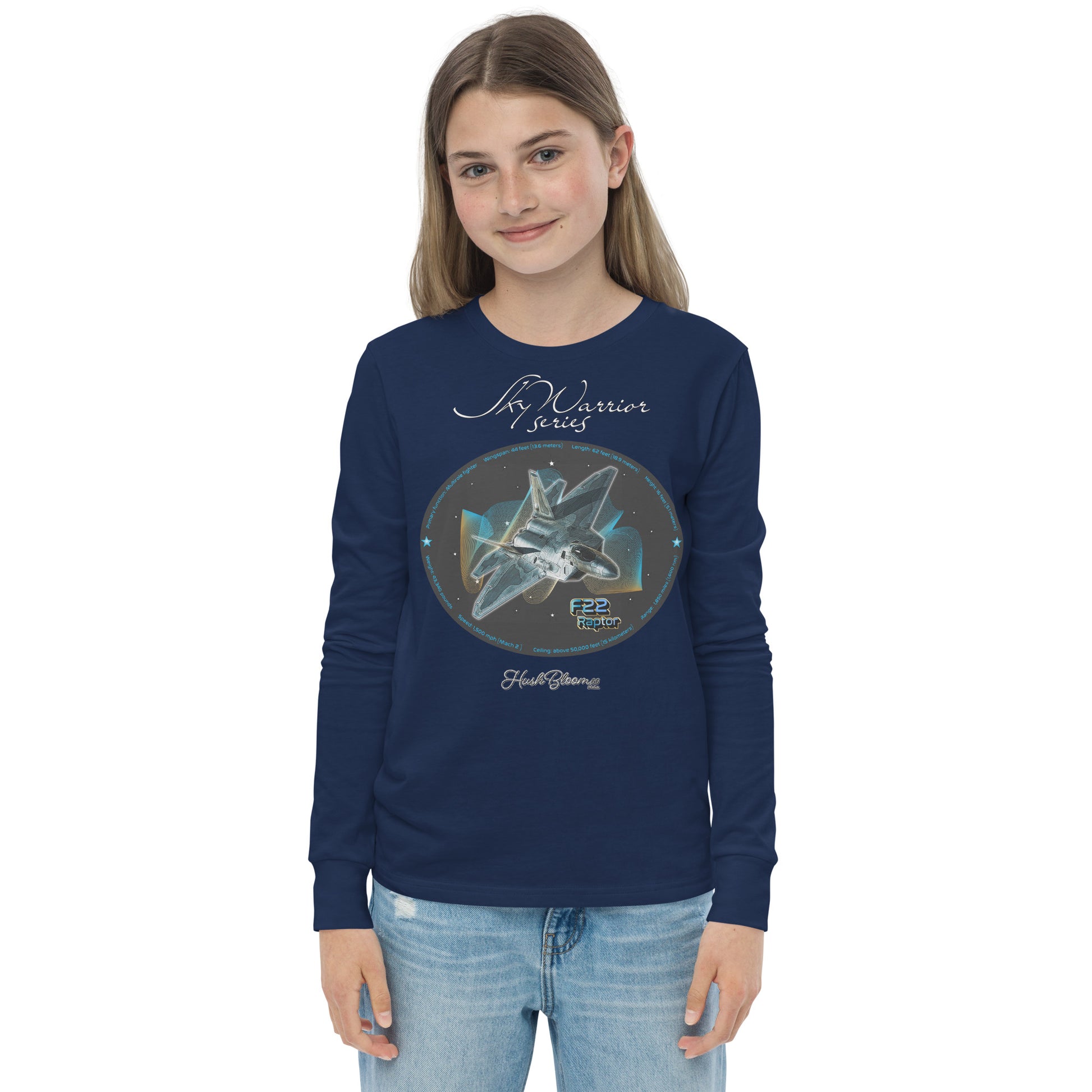 Navy - F22 Raptor Youth long sleeve tee