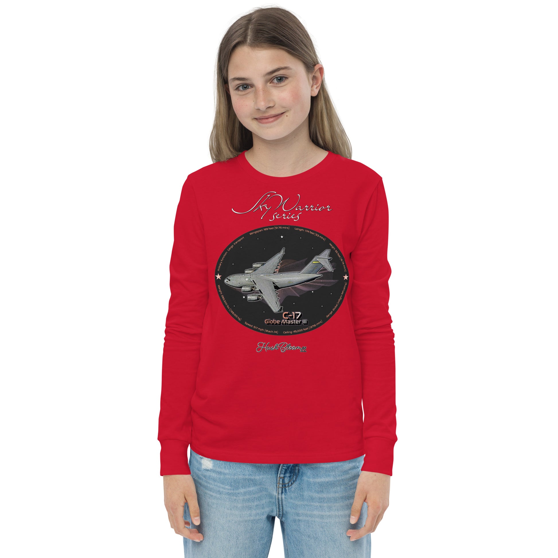 Red - C17 Globe Master III Youth long sleeve tee