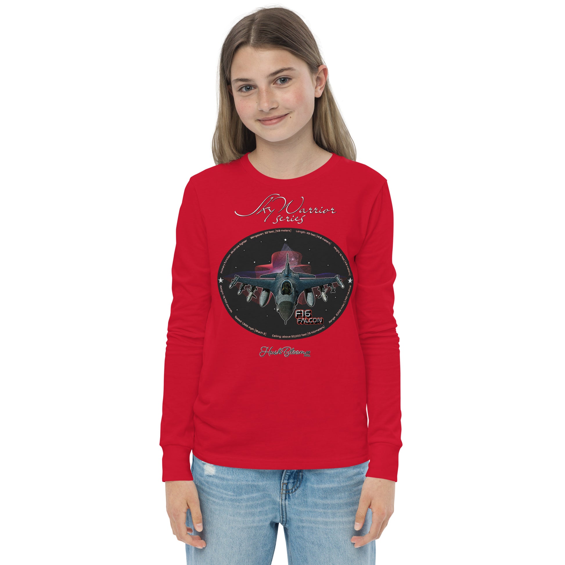 Red - F16 Falcon Youth long sleeve tee