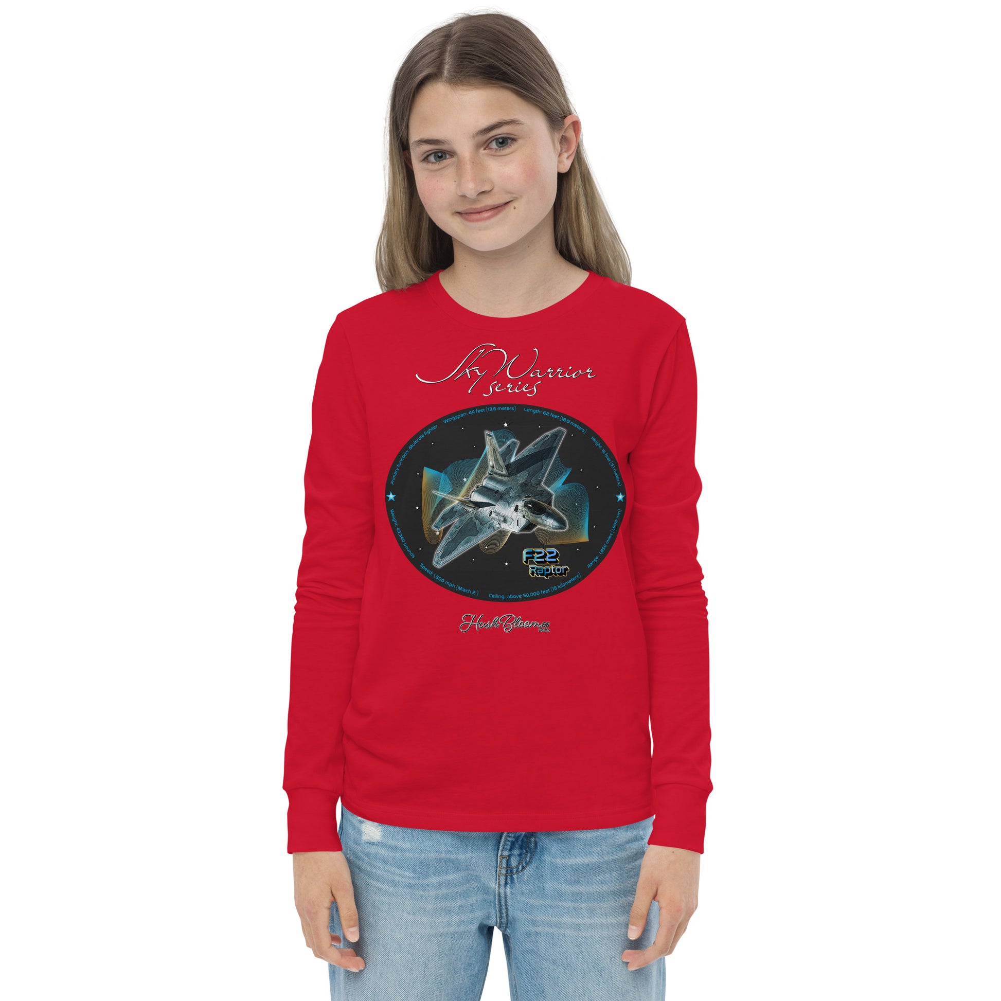 Red - F22 Raptor Youth long sleeve tee