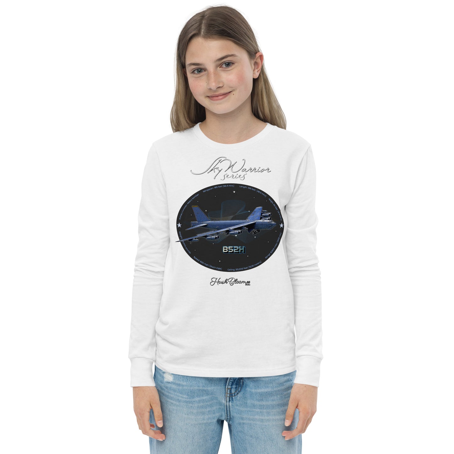 White - B52H Stratofortress Youth long sleeve tee