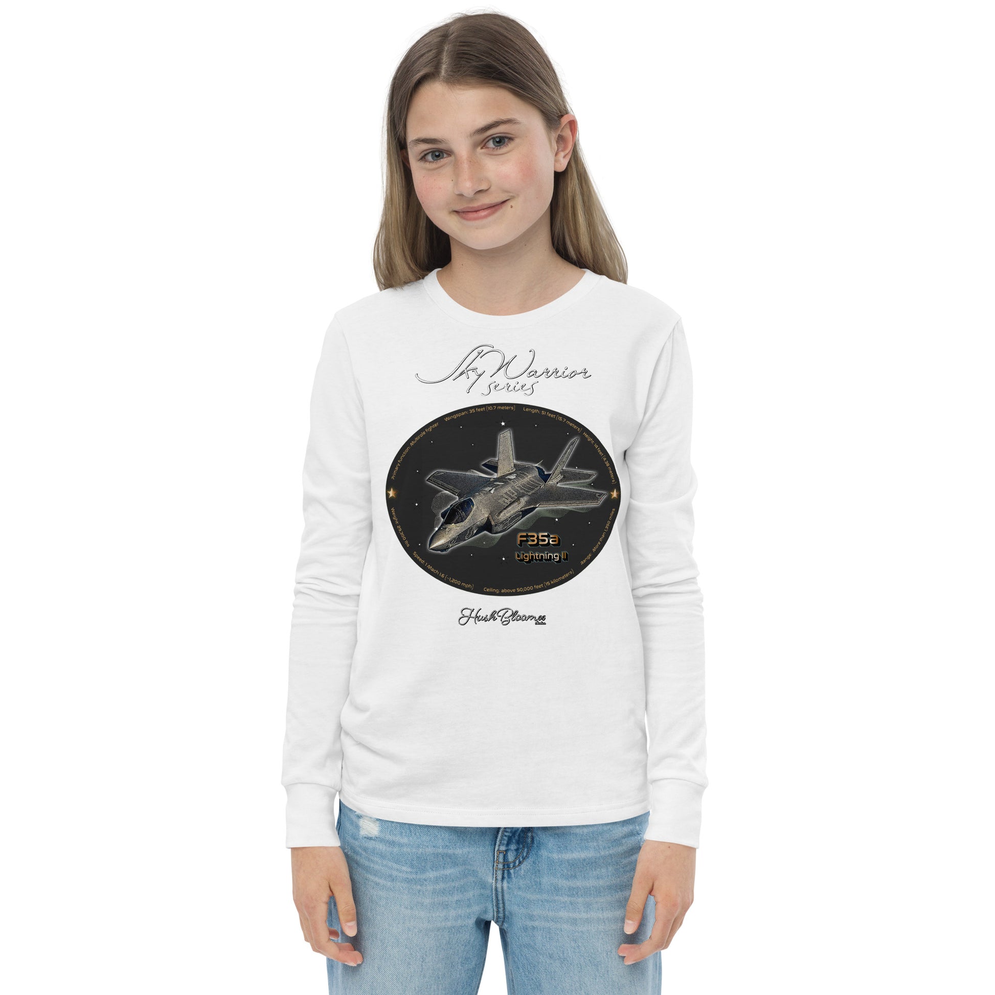 White - F35A Lightning Youth long sleeve tee