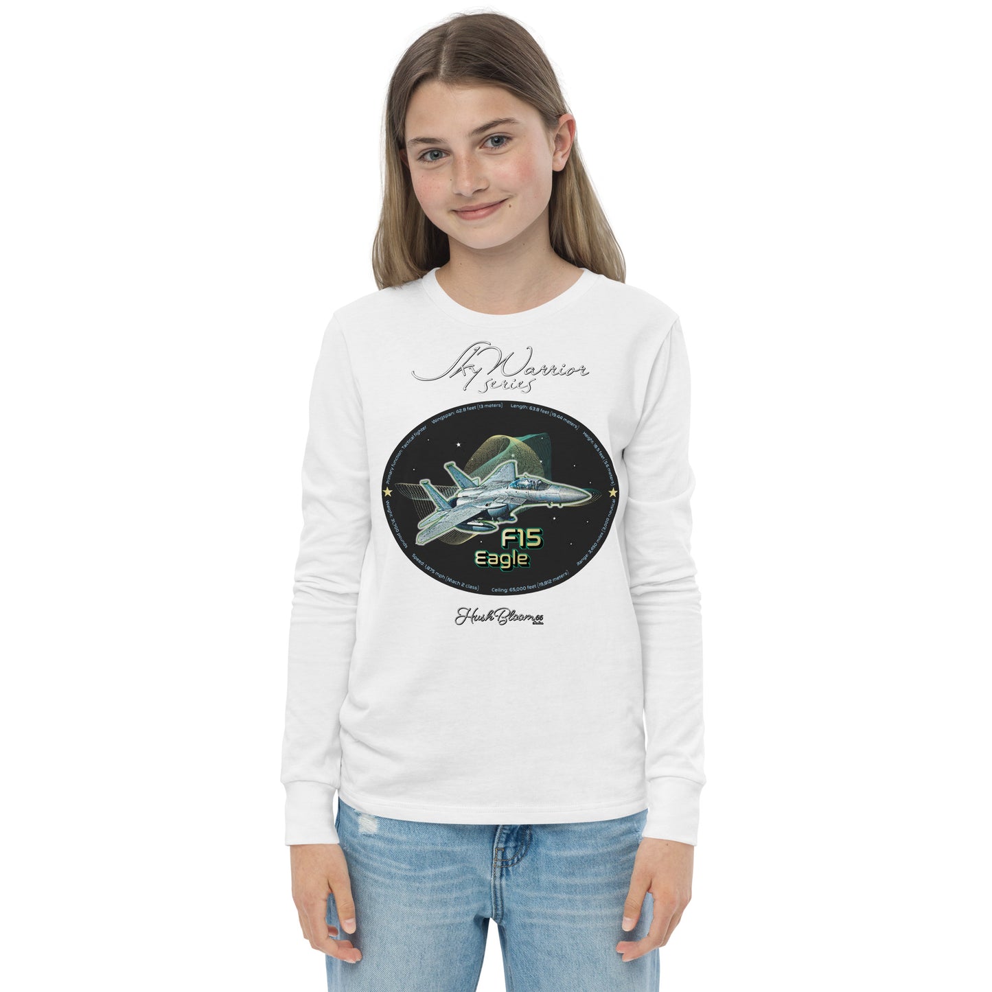 White - F15 Eagle Youth long sleeve tee