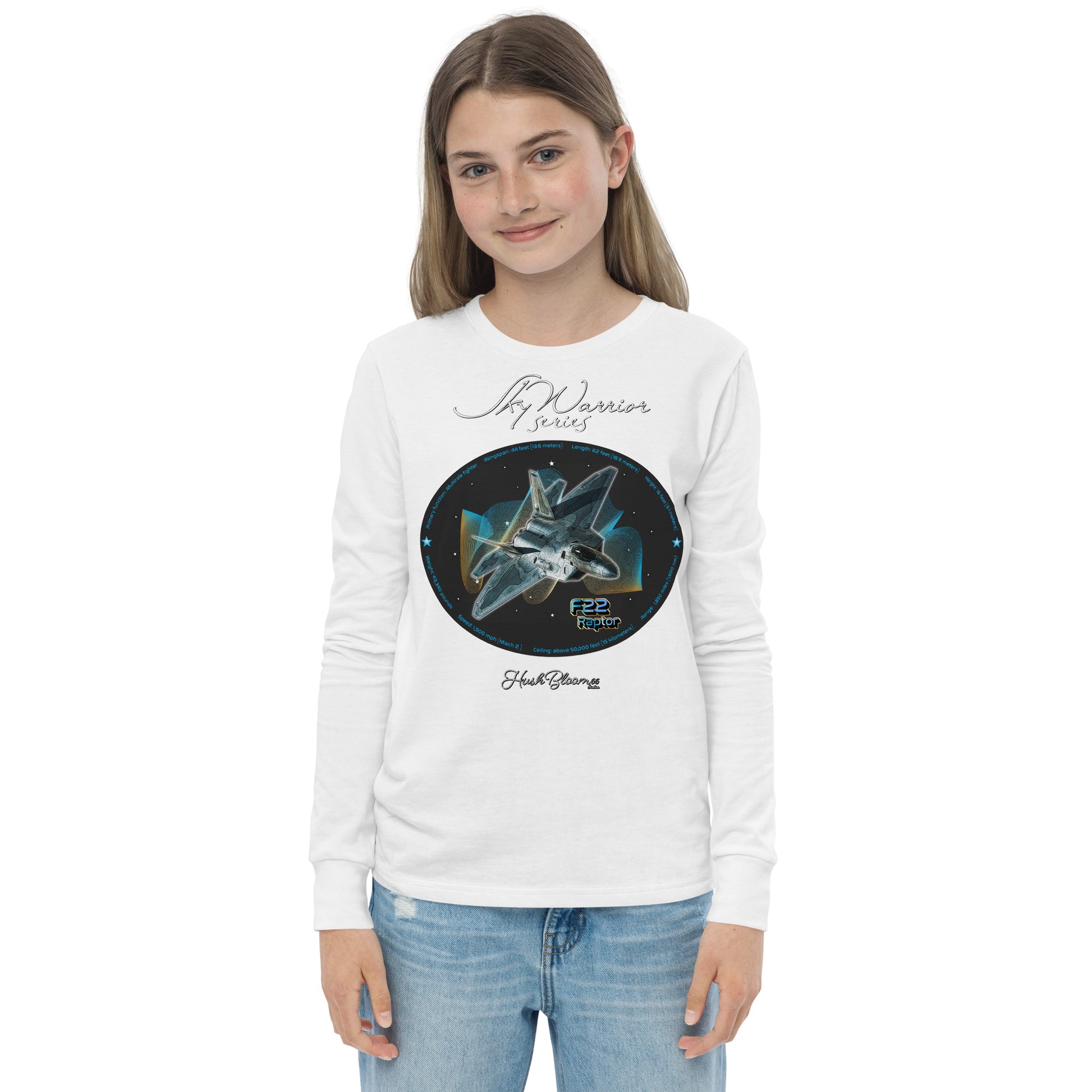 White - F22 Raptor Youth long sleeve tee